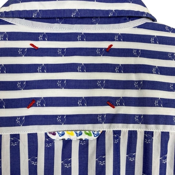 Robert Graham Men's Freshly Laundered Shirt Blue & White Striped Patchwork Sz L - Picture 5 of 16